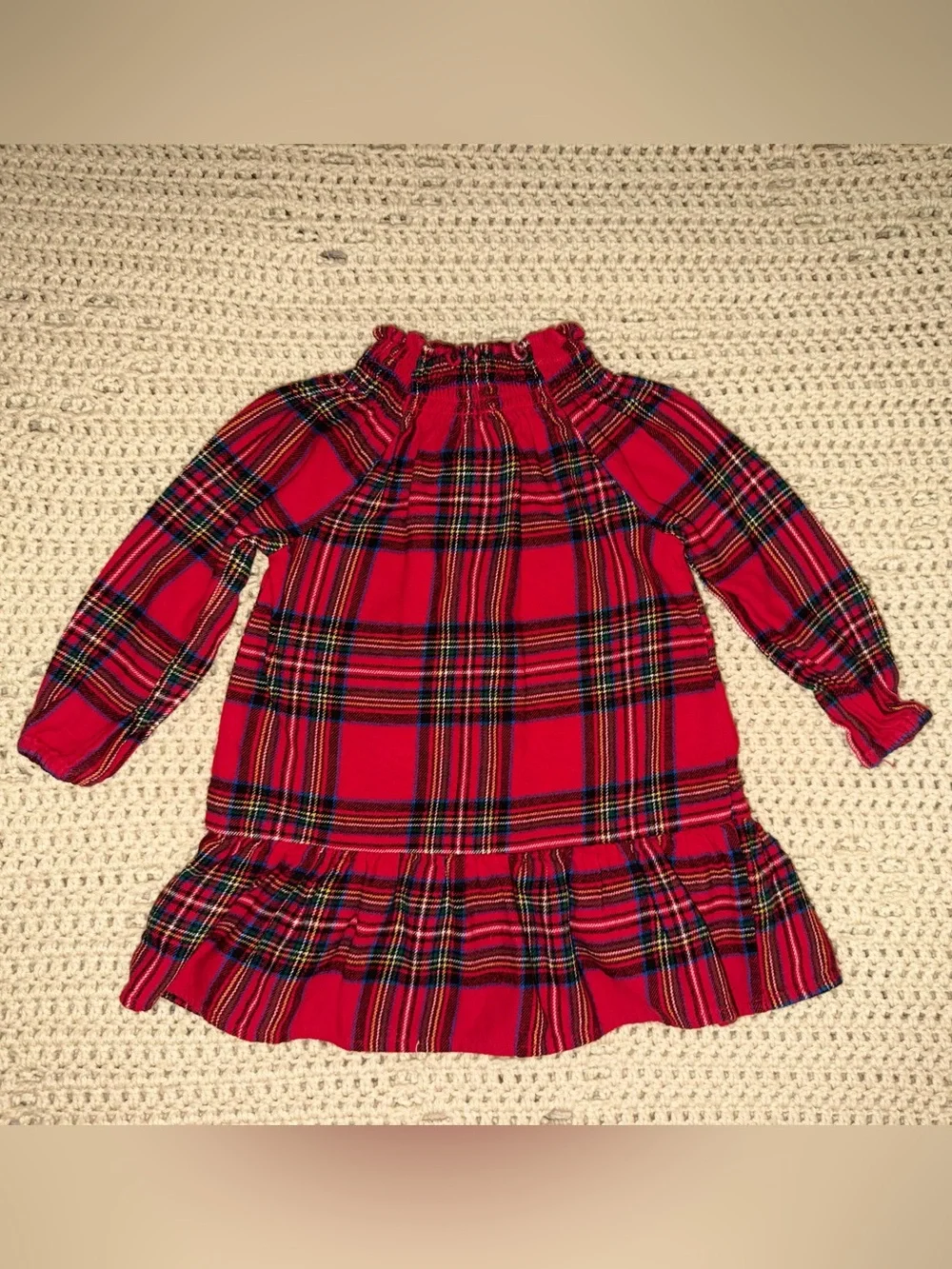 Old Navy Red Tartan Plaid Smocked Holiday Dress | 18-24M